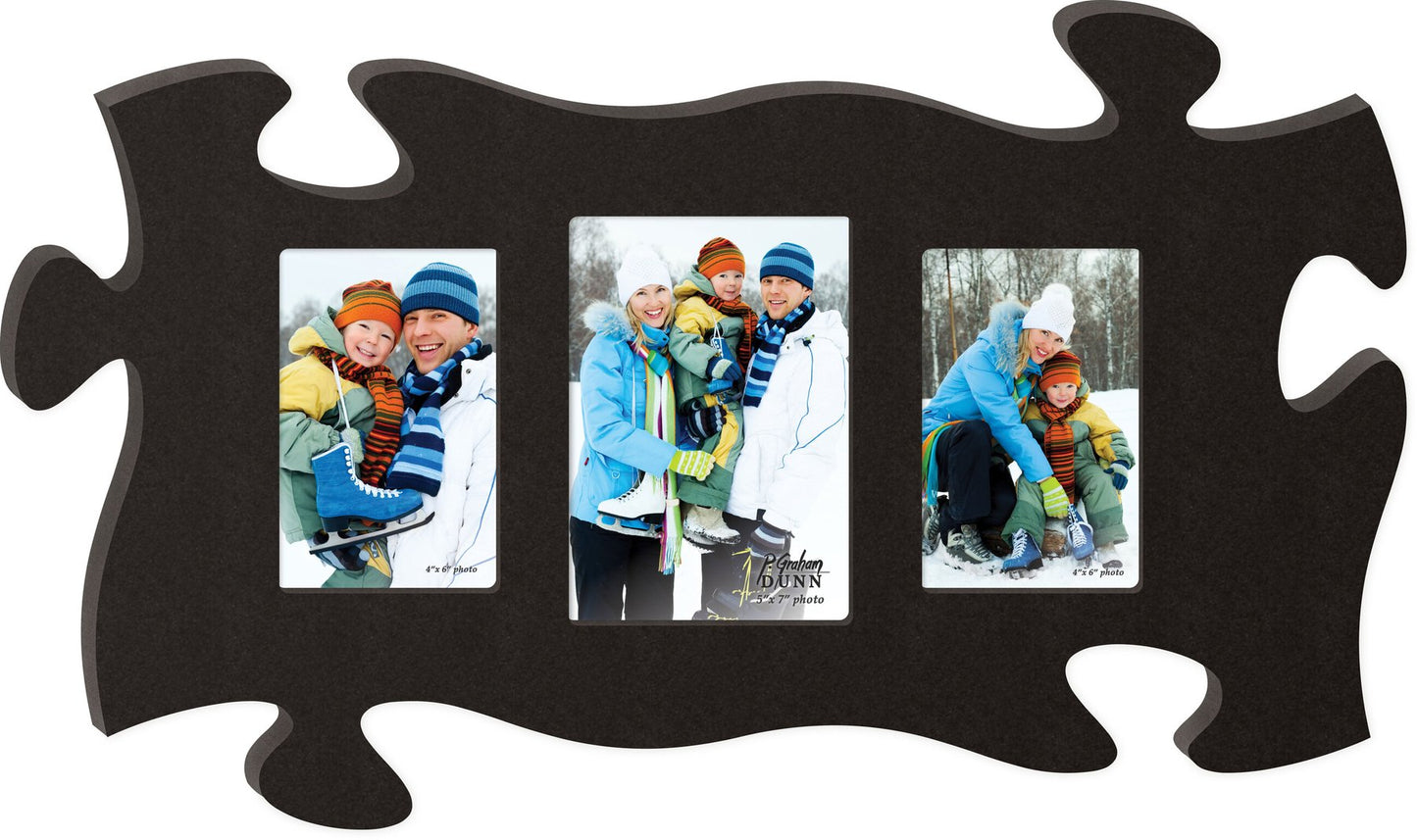 Triple Black Puzzle Piece Photo Frame