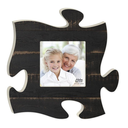 Black Faux Wood Puzzle Piece Photo Frame