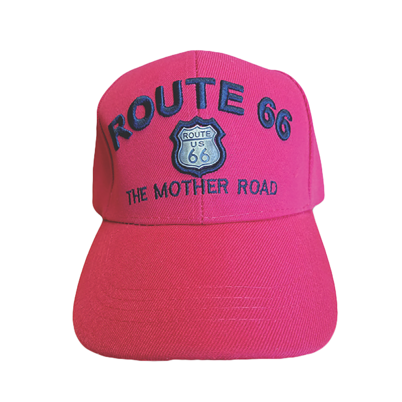 Red Route 66 Embroidered Hat with Metal Emblem