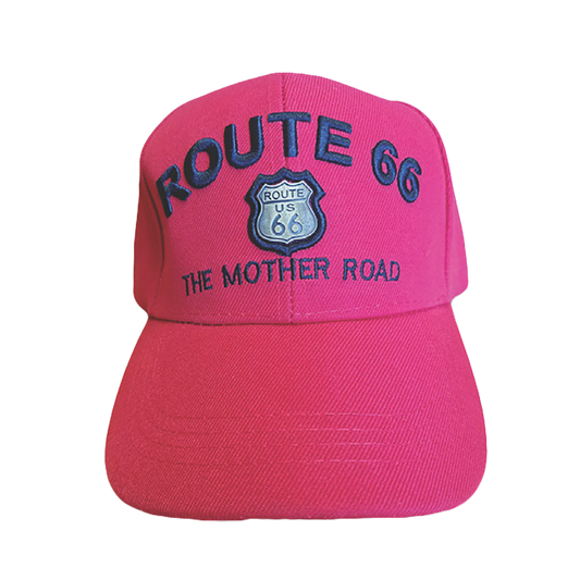 Red Route 66 Embroidered Hat with Metal Emblem