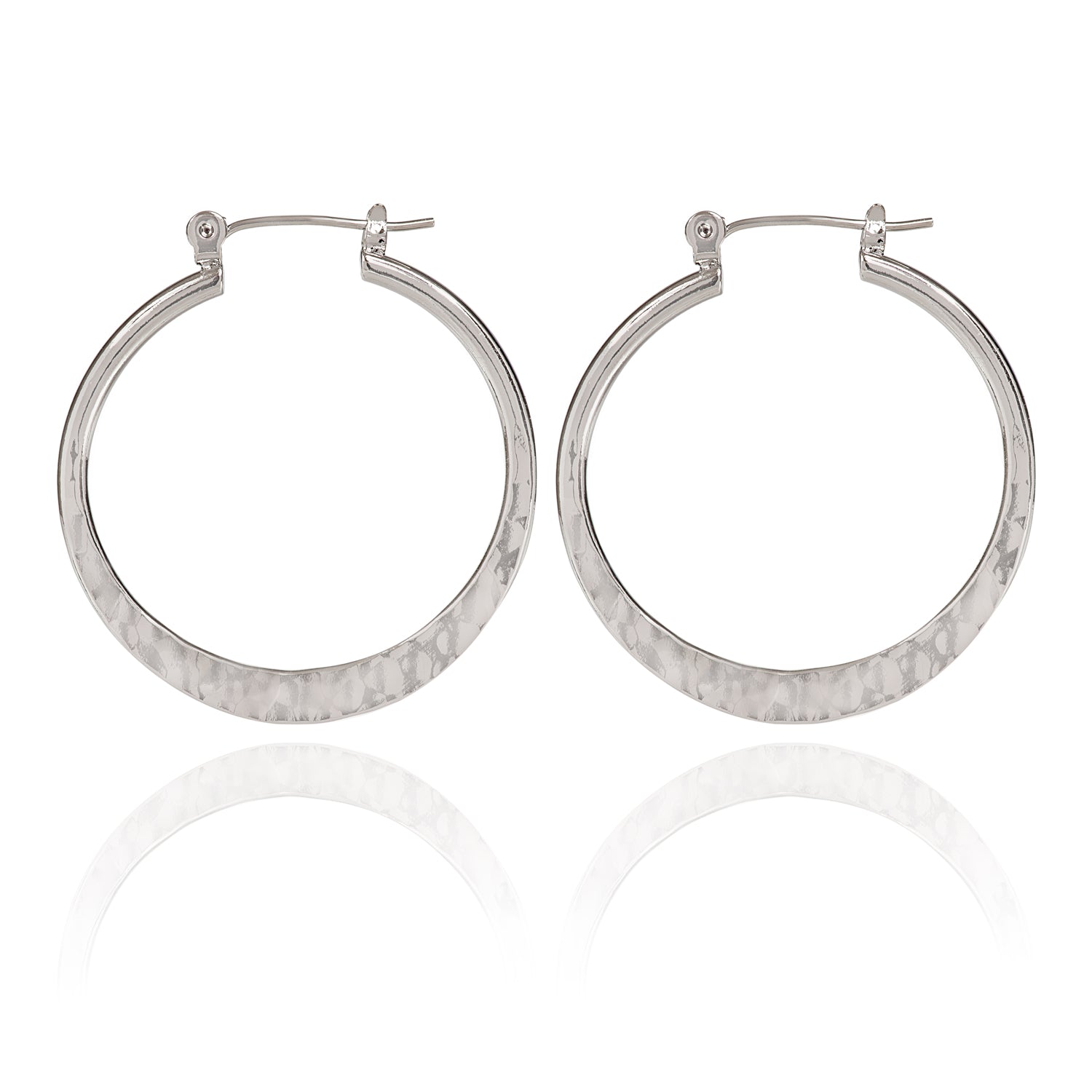 Spirit by Silver Forest Silver Medium Hammered Hoop Earrings
