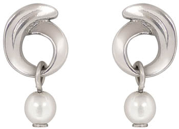 Spirit by Silver Forest Small Silver Curl and Pearl Drop Earrings