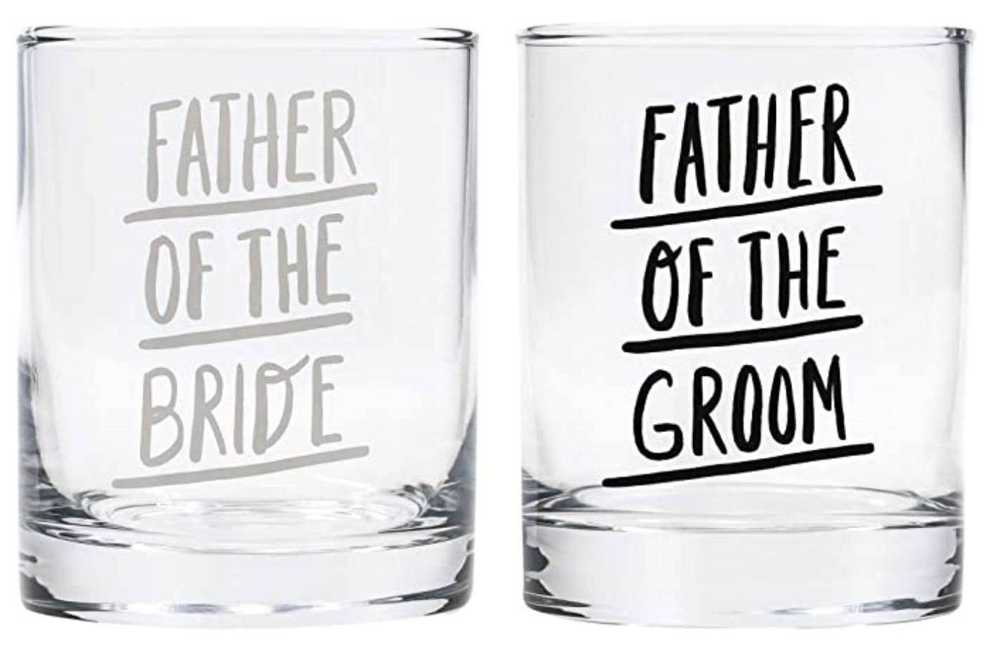 Father Of The Bride Father Of The Groom In Black and Grey Glass Set 10 oz Clear Rocks Glass