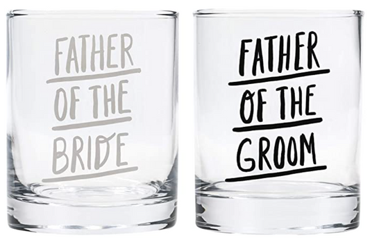 Father Of The Bride Father Of The Groom In Black and Grey Glass Set 10 oz Clear Rocks Glass