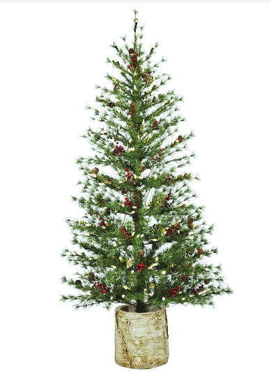 Artificial Christmas Pine Tree with Resin Birch Pot