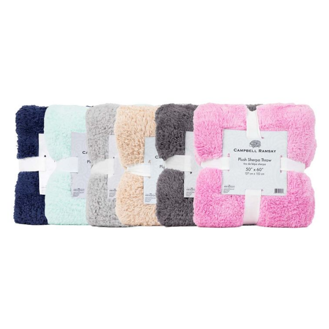 Plush Sherpa Throw Blankets, 50x60 in, Assorted Solid Colors