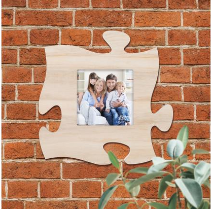 Tan Woodgrain Background Puzzle Piece Photo Frame