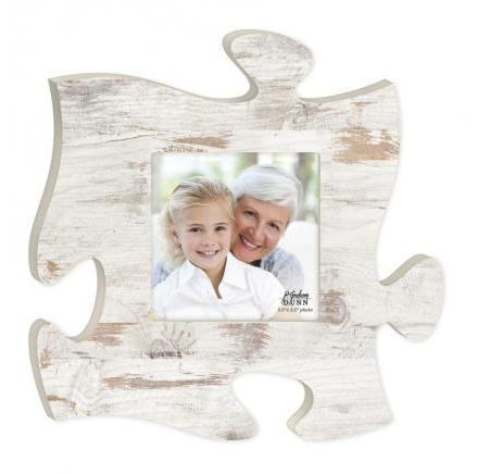 Weathered Faux Wood Puzzle Piece Photo Frame