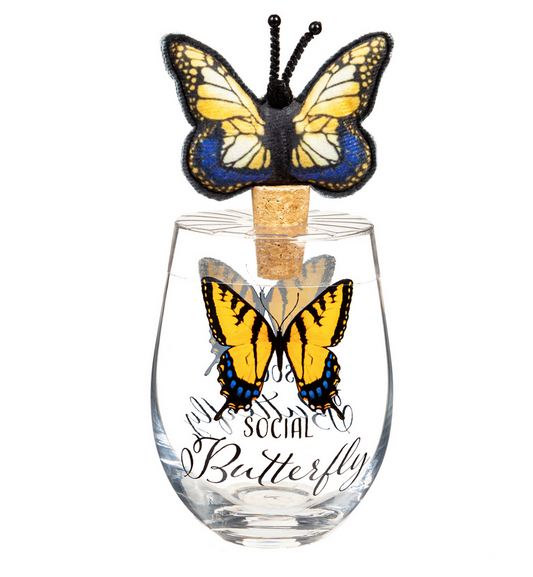 Social Butterfly Stemless Wine Glass w/Cork