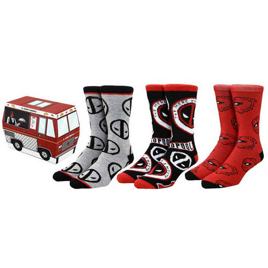 Marvel Deadpool El Guero Taqueria 3 Pair Crew Socks Box Set