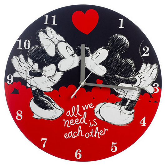 Disney Mickey & Minnie All We Need Is Each Other 13.5 in. Wood Wall Clock