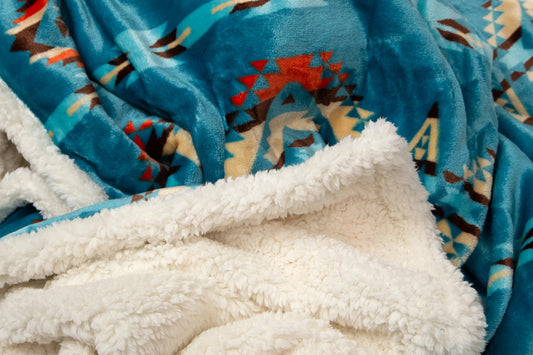 Turquoise Southwest Sherpa Throw Blanket JP528