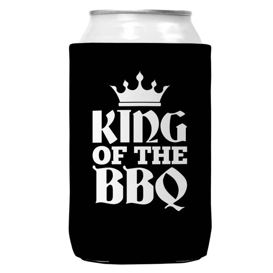 King Of The BBQ Black Can Coozie/Cooler for 12oz Cans Wi Wear
