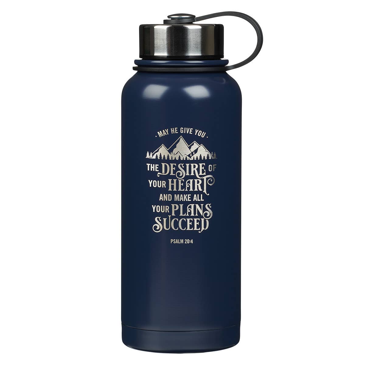 May He Give You....Navy Blue Stainless Steel Water Bottle