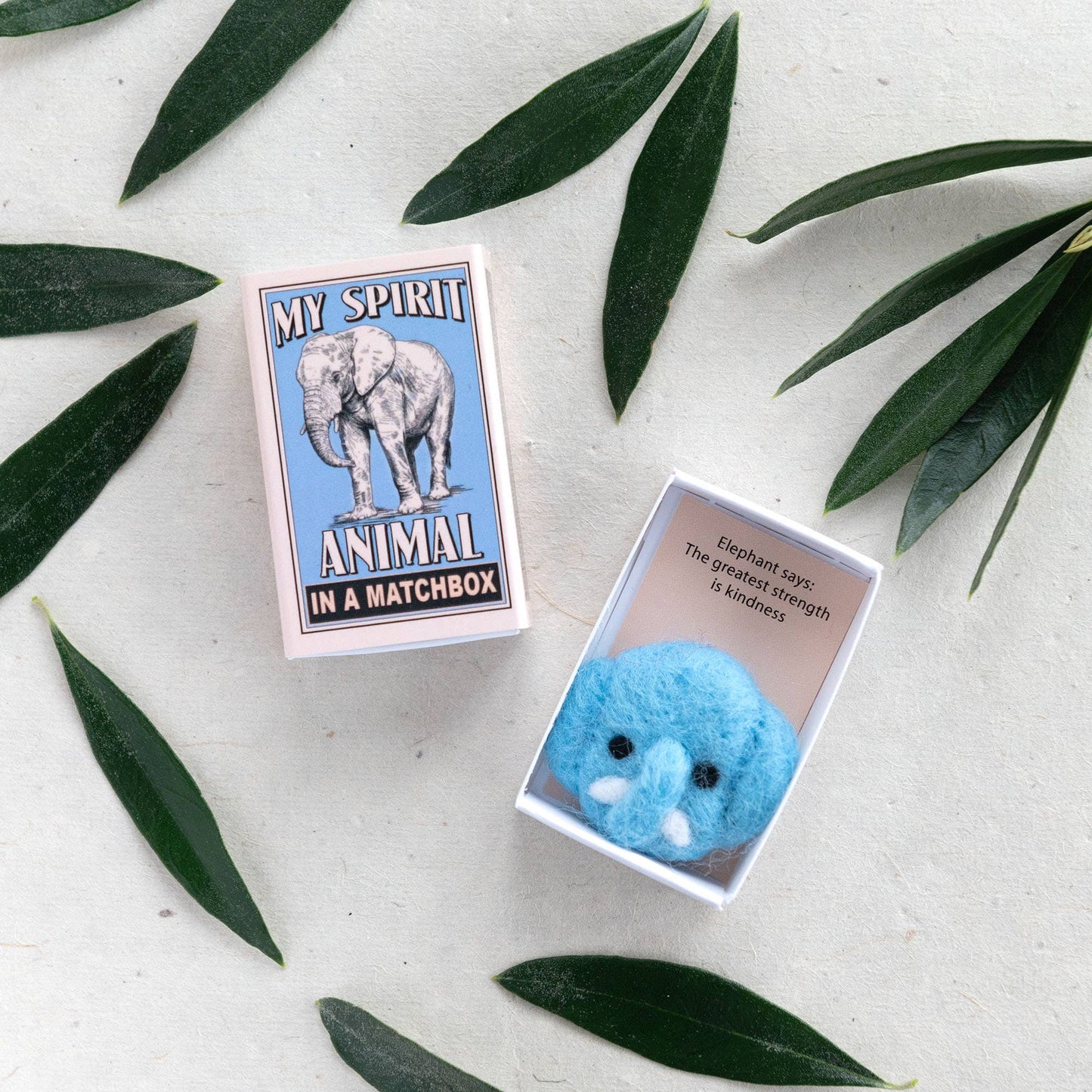 Wool Felt Elephant Spirit Animal In A Matchbox