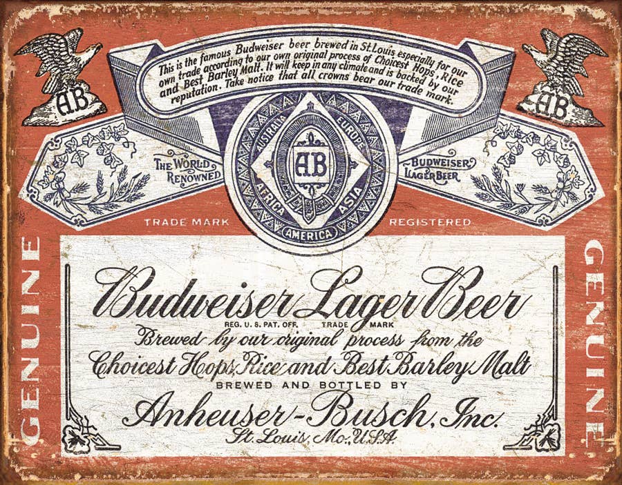 Budweiser Historic Label Tin Sign