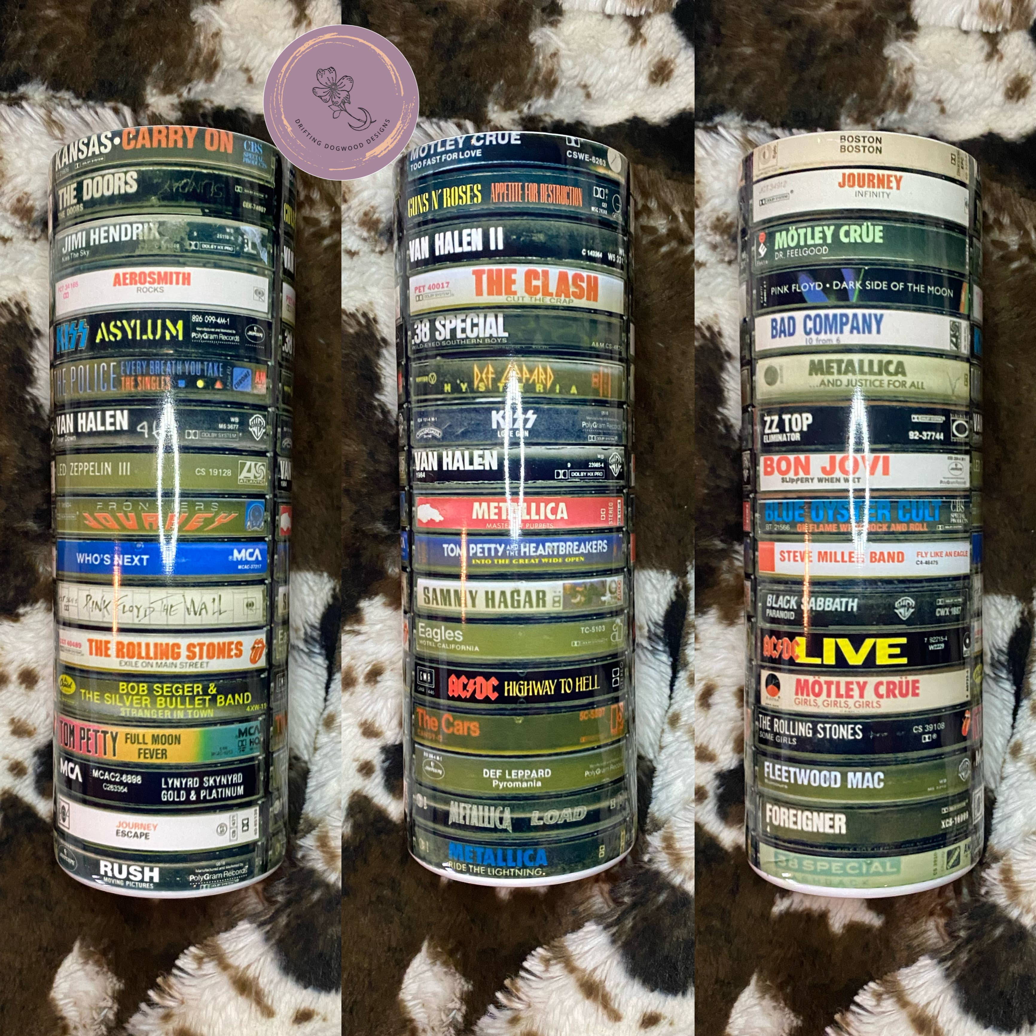 Drifting Dogwood Designs - 70s & 80s Classic Rock Cassettes Tumbler
