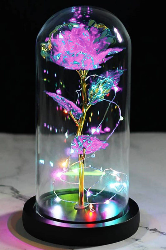 Galaxy Rose Glass Dome LED Pink