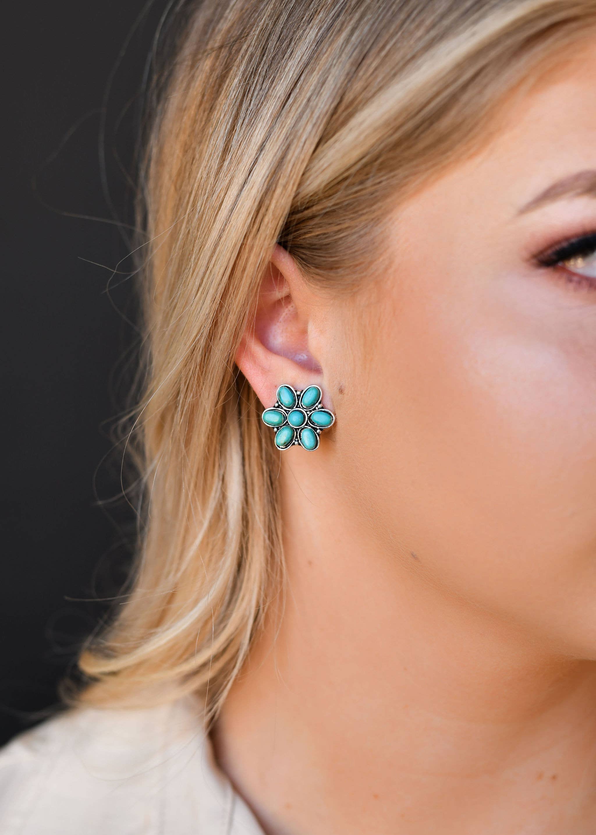 Turquoise Flower Stud Earrings