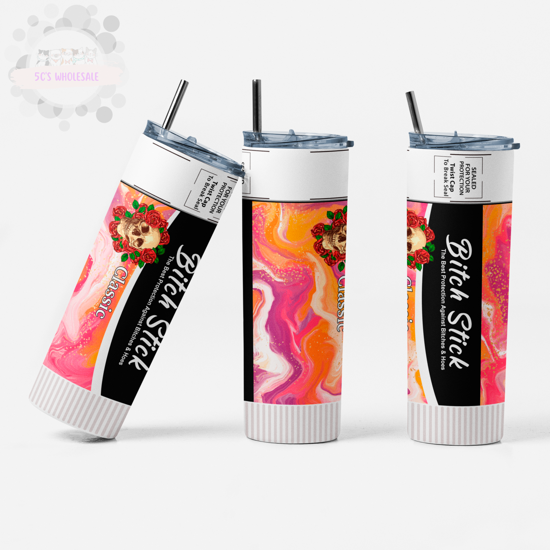 Bitch Stick Skull Tumbler