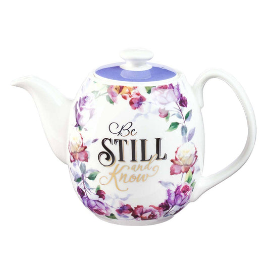 Be Still and Know Purple Ceramic Teapot