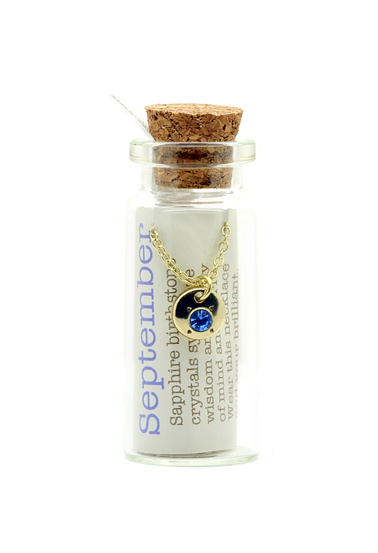 Birthstone Bottle Necklace Gold - September/Sapphire