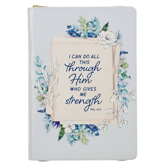 I Can Do All this Through Him..Floral Faux Leather Journal