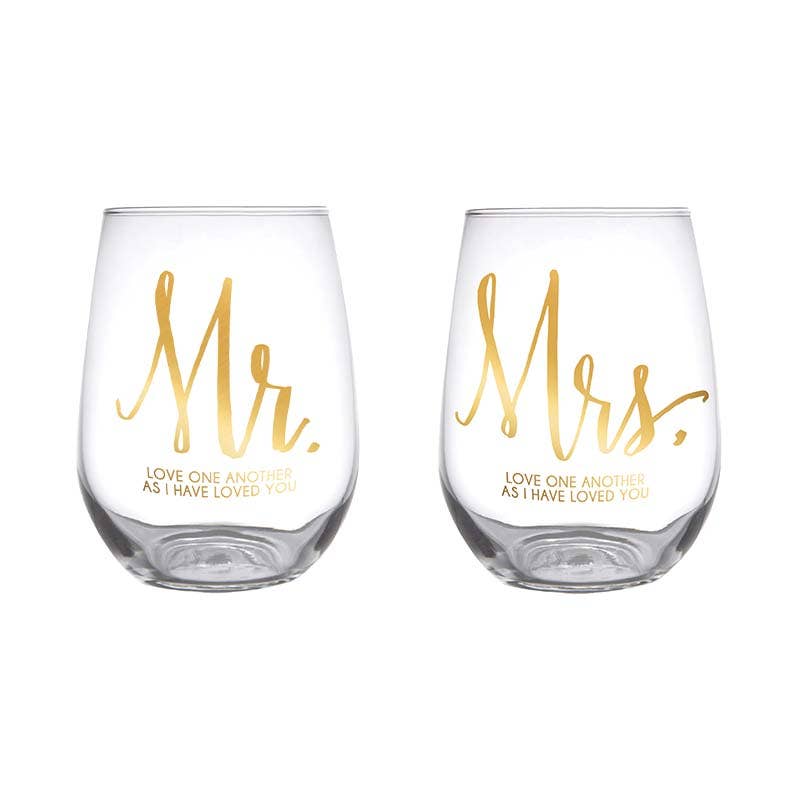 Mr and Mrs Stemless Wine Glass Set