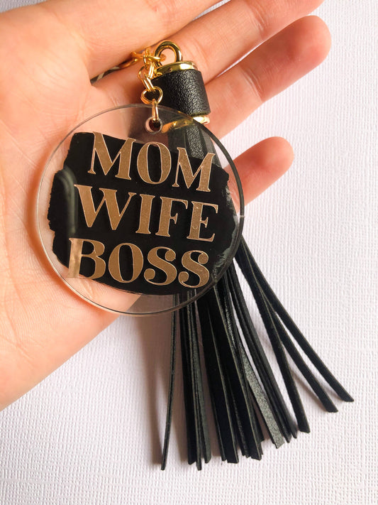 Salty Ocean Crew - Mom Wife Boss Hand Painted Acrylic Keychain metallic rose gold