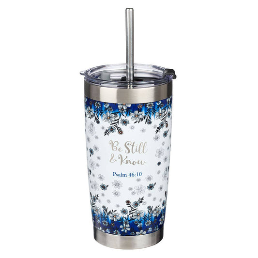 Be Still & Know Blue Floral Tumbler