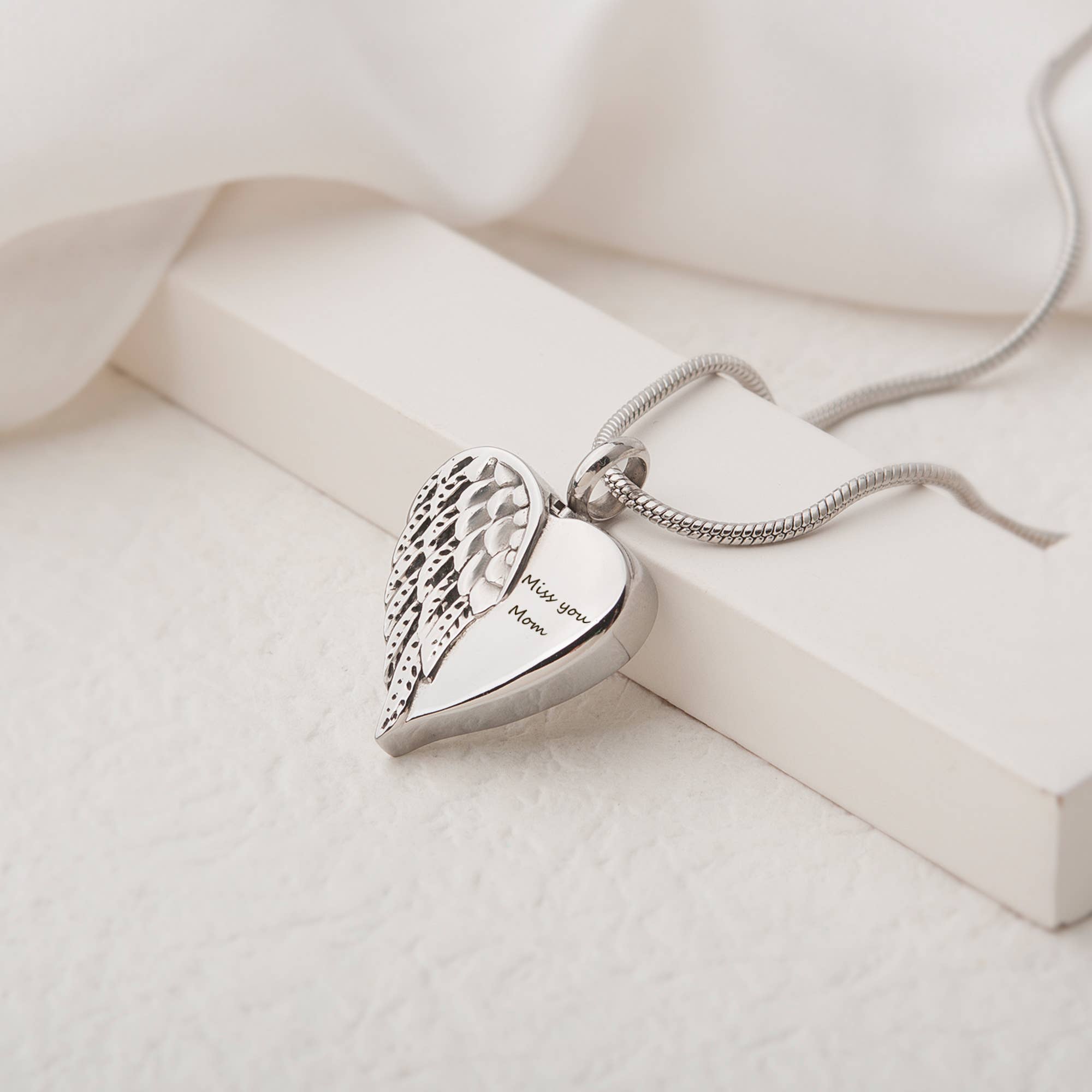 Miss You Mom Silver Memorial Necklace