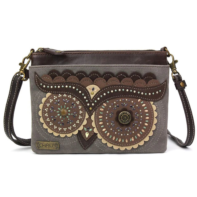 Owl Dazzled Mini Crossbody Gray