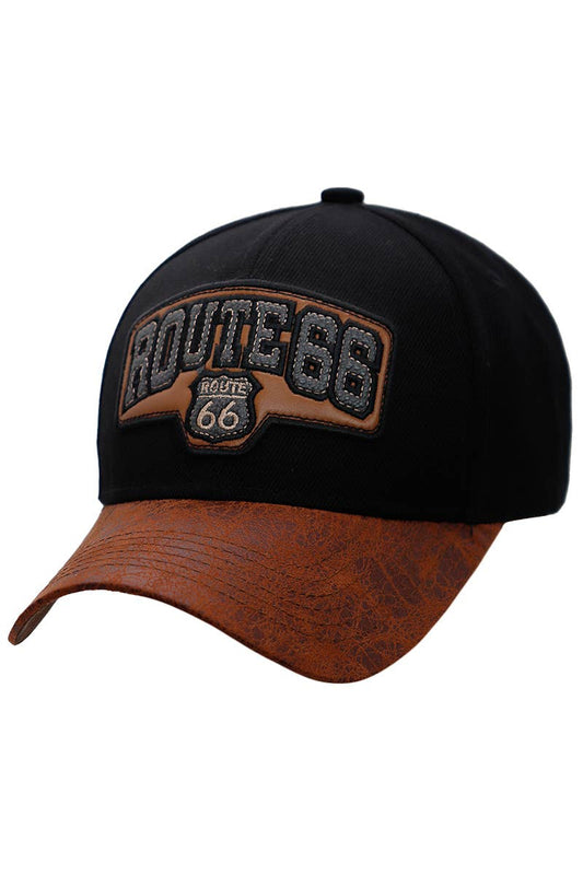 Route 66 PU Oiled Curved Bill Baseball Cap Black