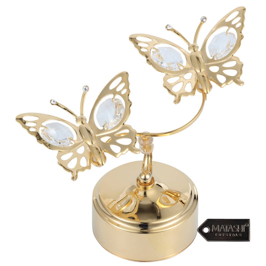 Music Box w/ Double Butterfly Figurine 24K Gold Plated
