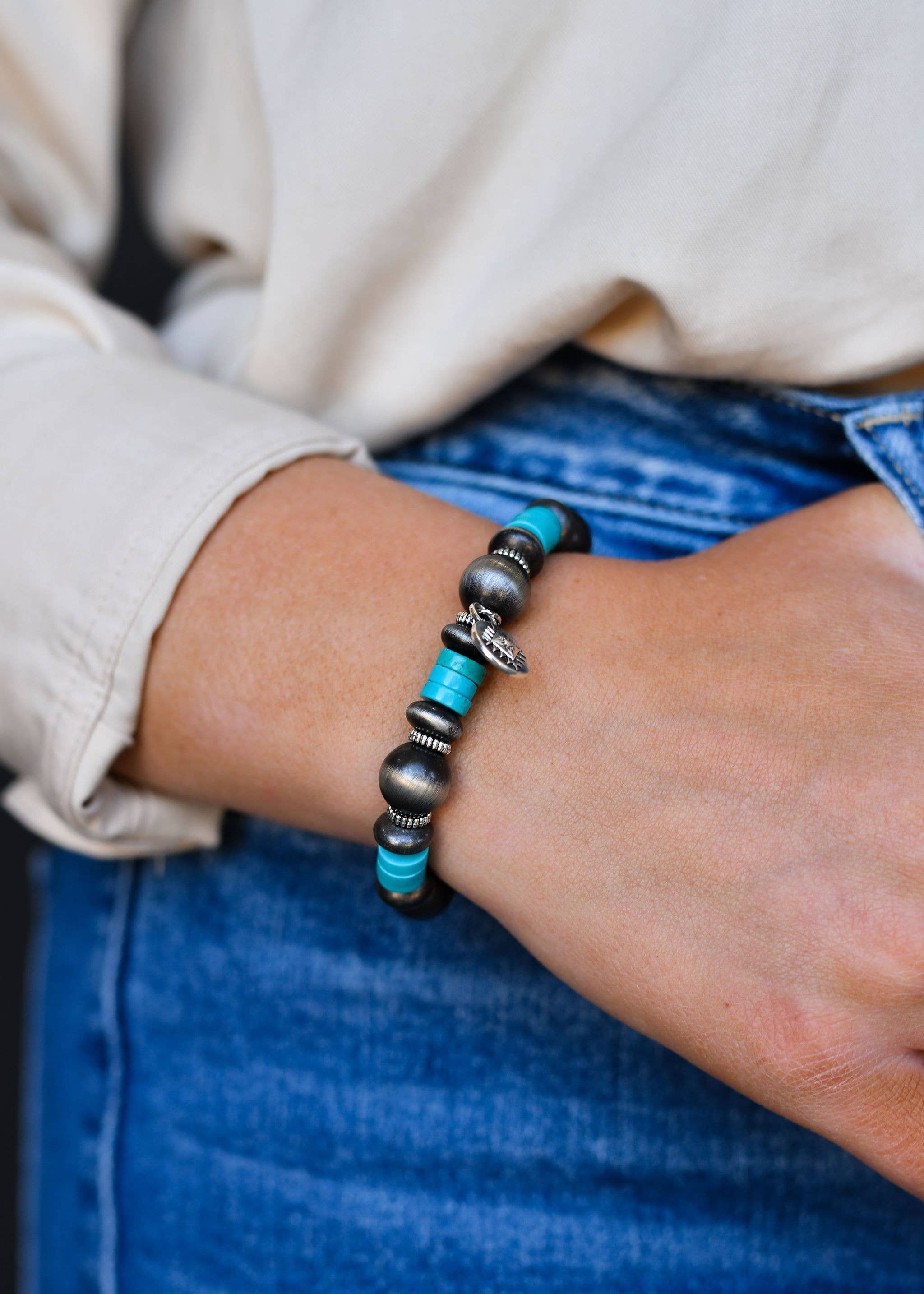 Faux Navajo Pearl and Turquoise Stretch Bracelet