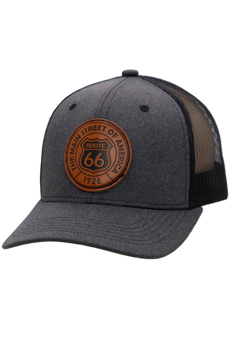 Route 66 Patch Melange Fabric Trucker Hat Charcoal