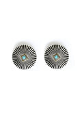 Silver Burst Post Earrings with Turquoise Accent in Center