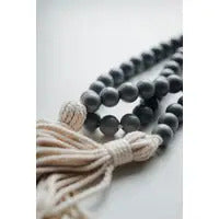 Eco-friendly Gray Wood Bead Garland with Tassels