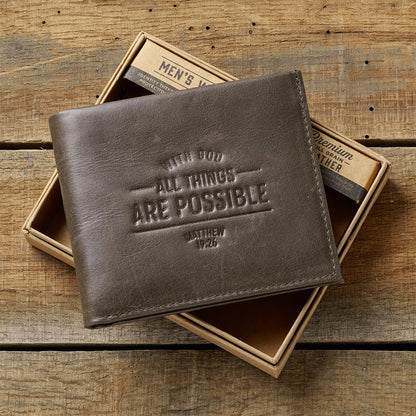 With God All Things Are Possible Brown Genuine Leather Wallet