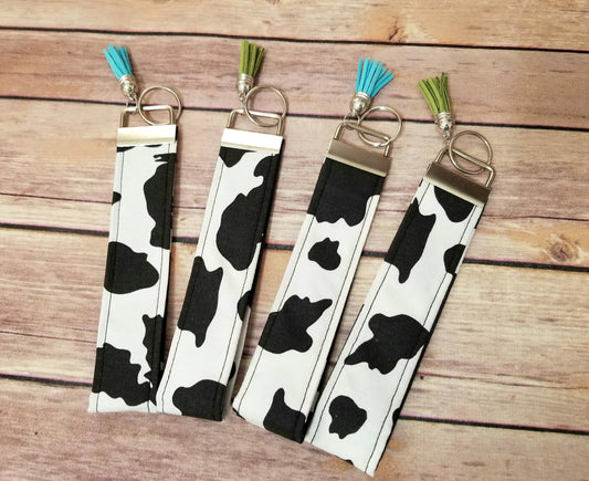 Cow Print Fabric Keychain Wristlet Wrist Strap