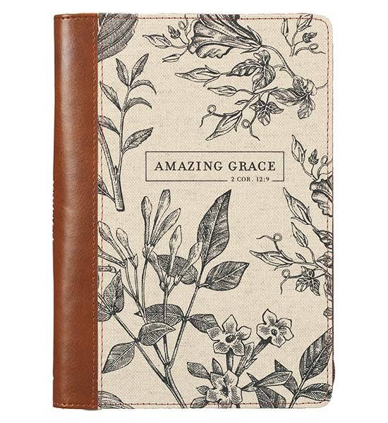 Amazing Grace Canvas & Brown Faux Leather Journal