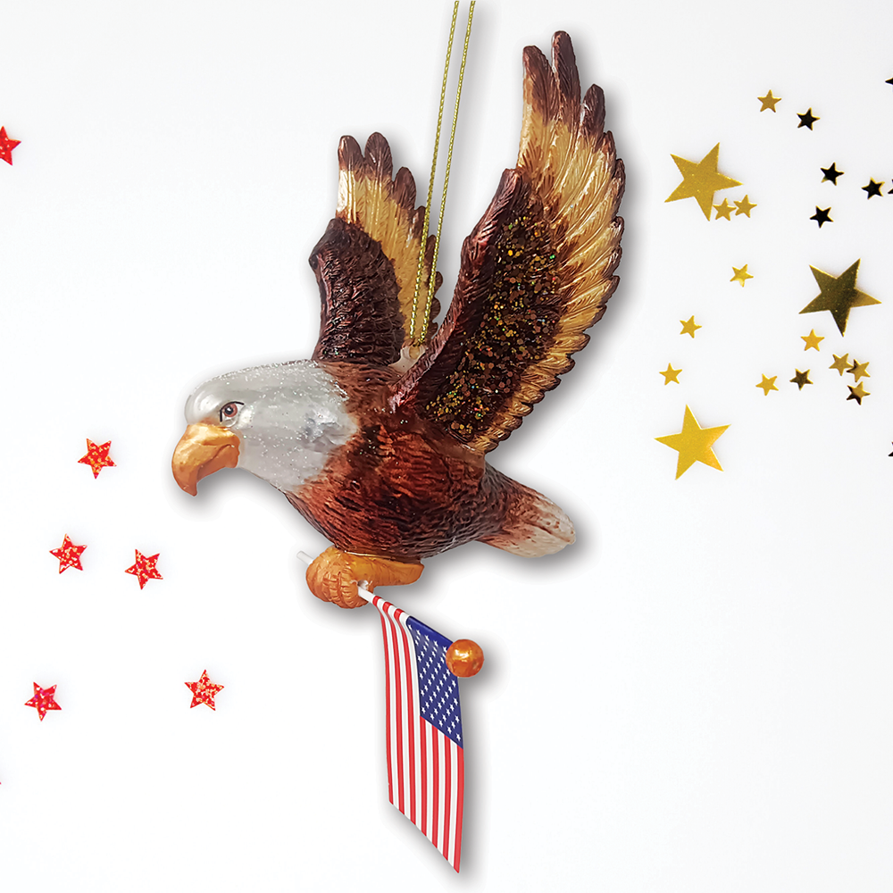 American Bald Eagle Patriotic Glass Ornament