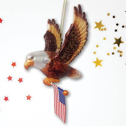 American Bald Eagle Patriotic Glass Christmas Ornament