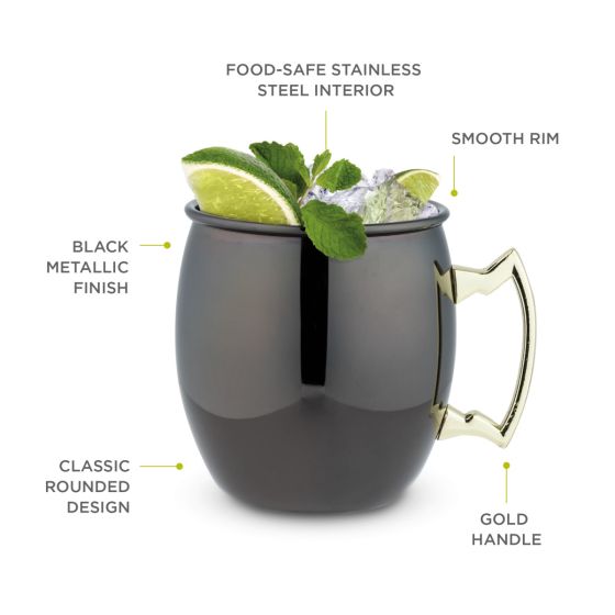 Black Moscow Mule Mug with Gold Handle 2 Pack