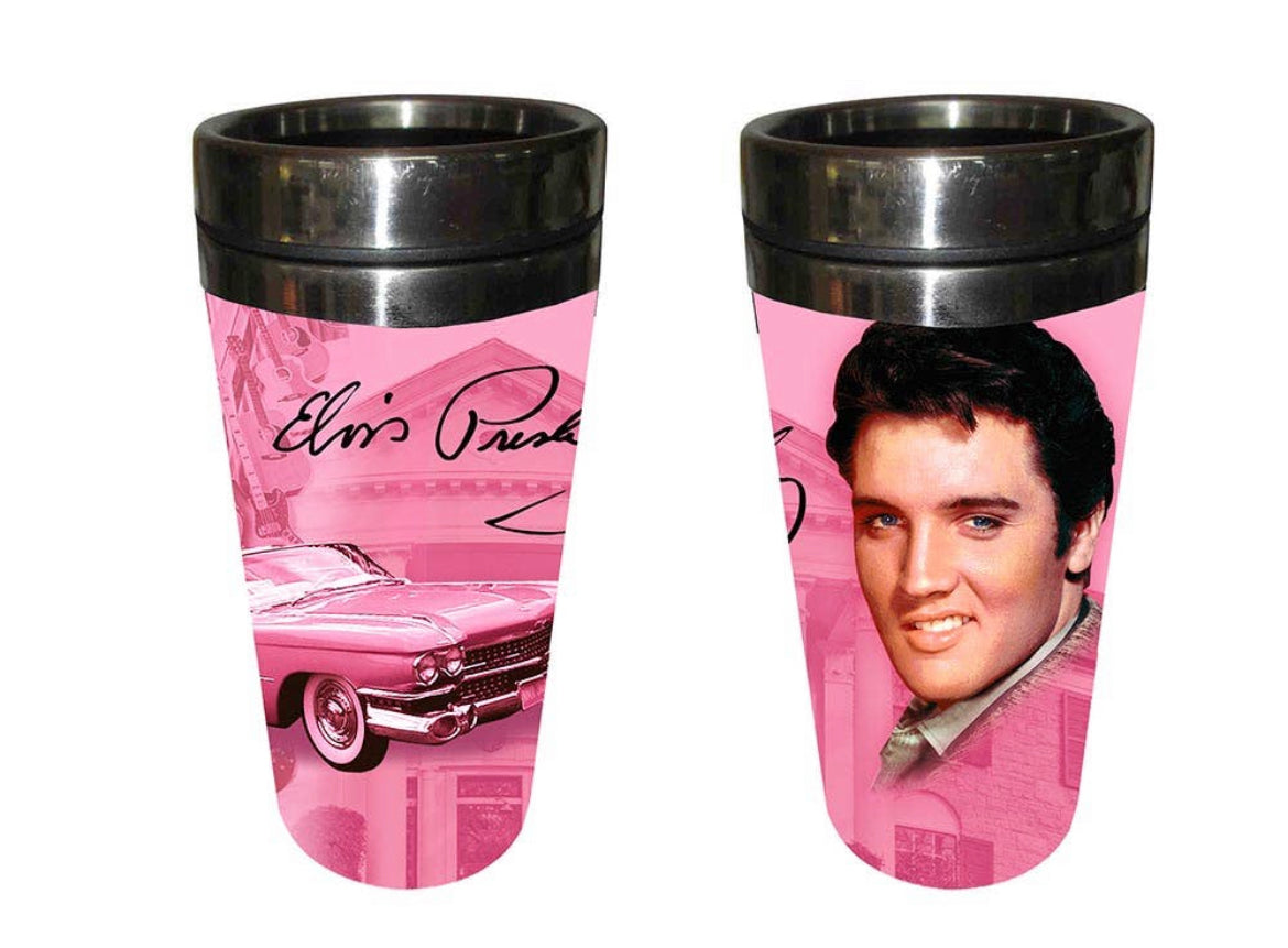 Elvis Presley Travel Mug Pink Guitars