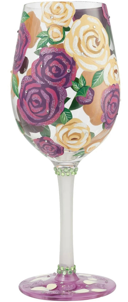 “COMING UP ROSES" Lolita WINE GLASS, 15 OZ.