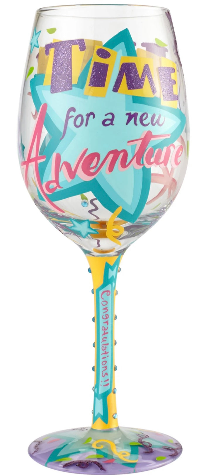 Lolita “HAPPY RETIREMENT” BLOWN GLASS WINE GLASS, 15 OZ.