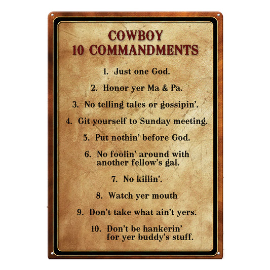 Cowboy 10 Commandments Tin Sign