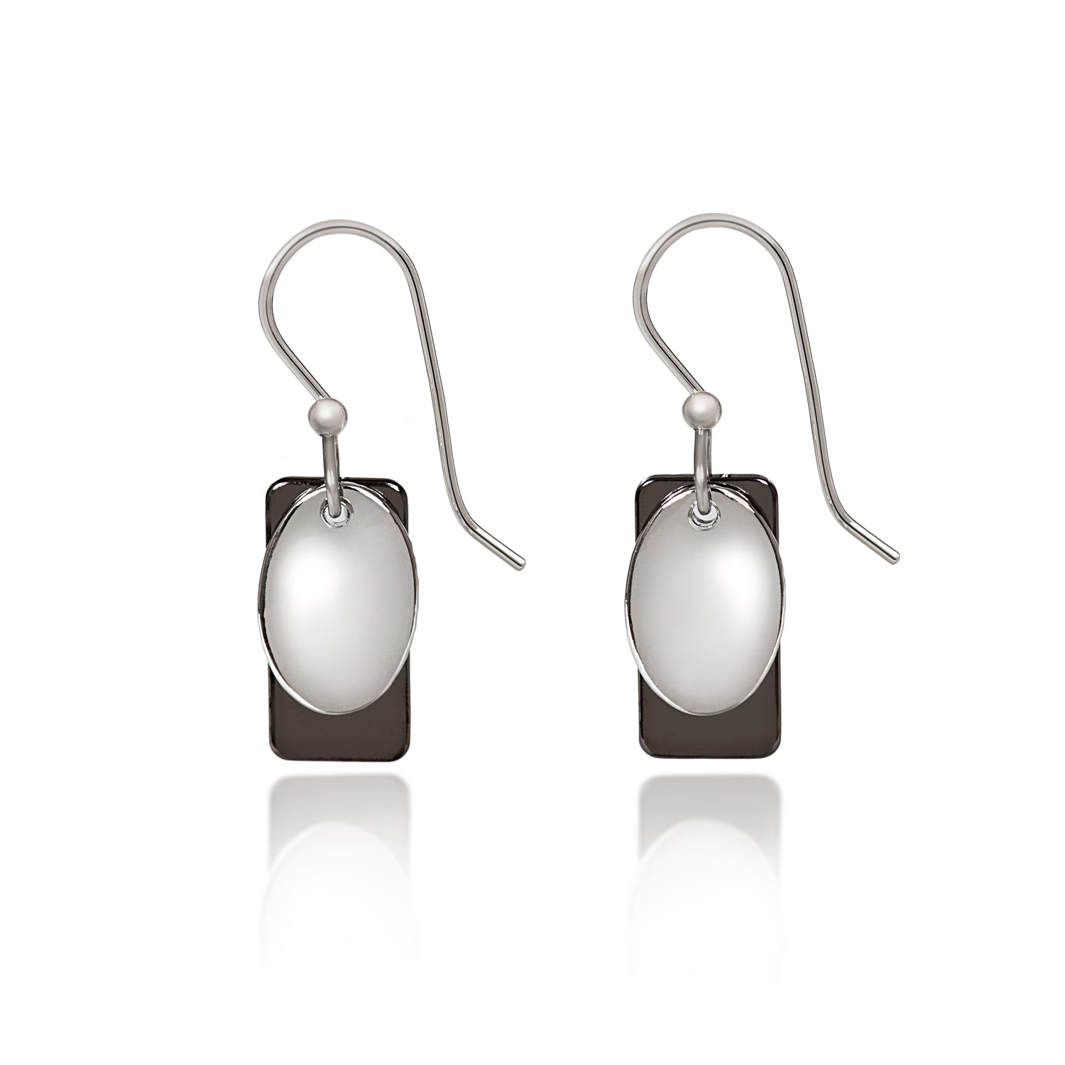 Silver Forest Silver Circle on Rectangle Earrings