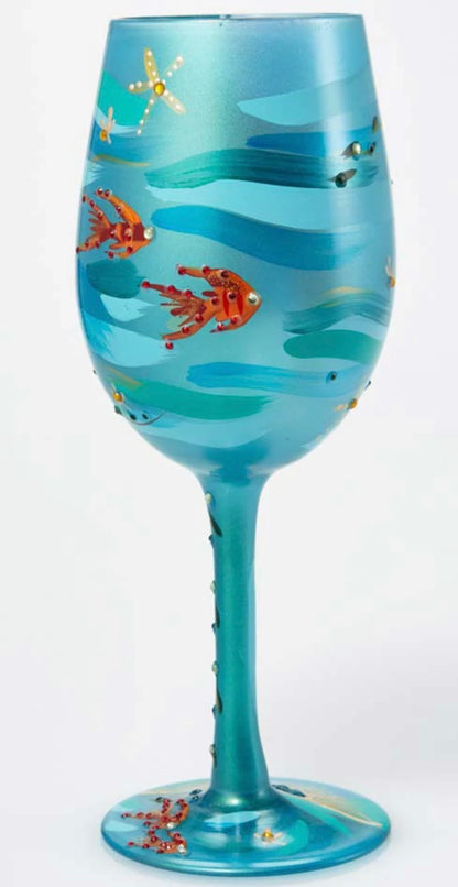 Lolita “MERMAID” HAND-PAINTED ARTISAN WINE GLASS, 15 OZ.